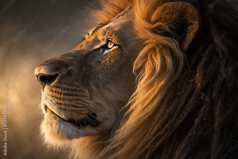 Naklejka premium portrait of a lion created with Generative AI technology