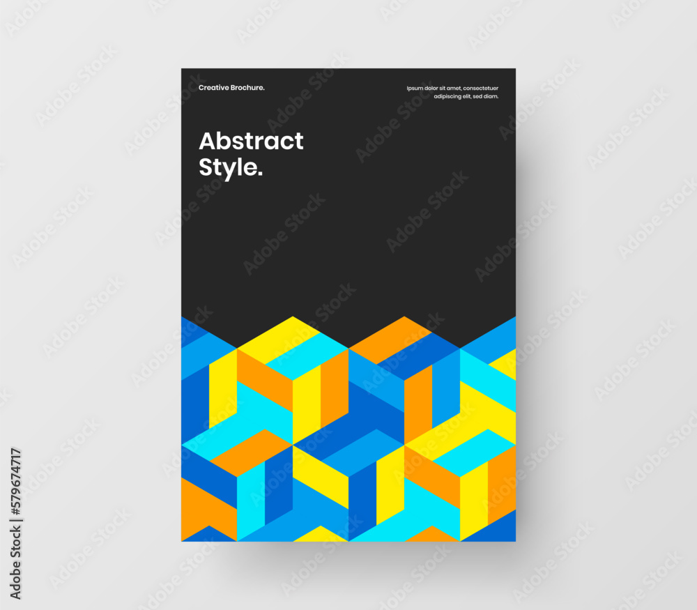 Modern geometric shapes flyer layout. Creative catalog cover A4 design vector template.