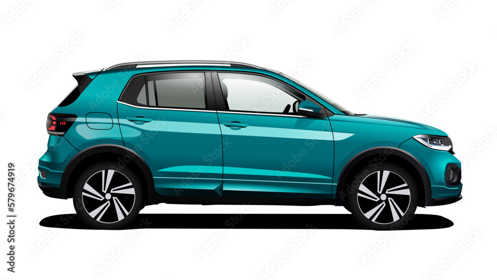 Realistic vector green SUV car in side view 