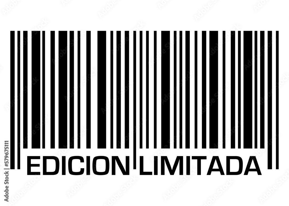 Logo aislado con letras de la frase Edición Limitada en texto en español en código de barras con líneas