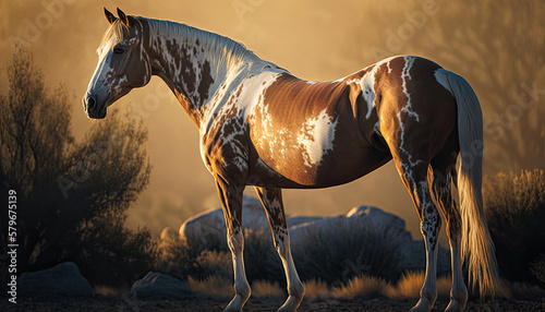 horse in the field created with Generative AI technology 