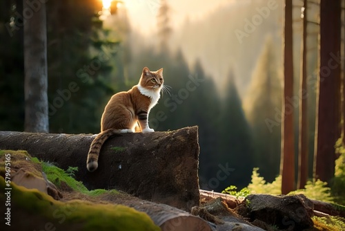 cat in front of a scenic forests (AI Generated)