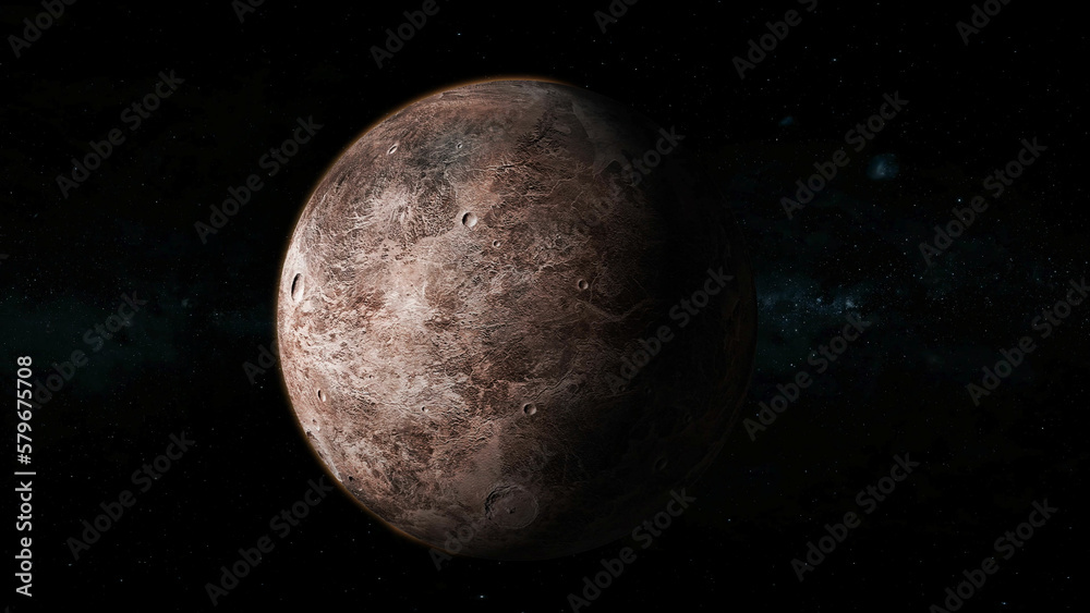3d Ceres fictional planet zoom in on space with star 3d Ceres fictional planet zoom in on space with star
