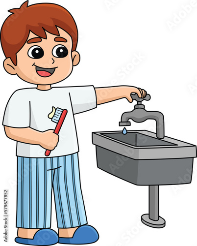 Boy Conserving Water Cartoon Colored Clipart 