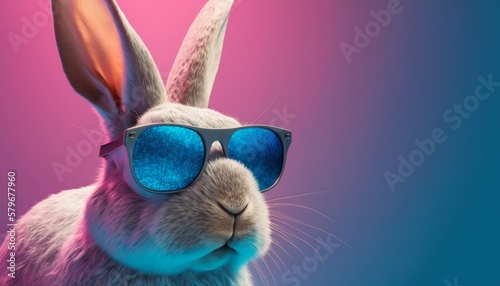 Cool Easter bunny wearing sunglasses - Colorful background - Postproducted generative AI digital illustration © Fabio