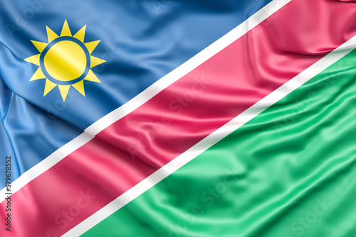 Ruffled Flag of Namibia. 3D Rendering photo