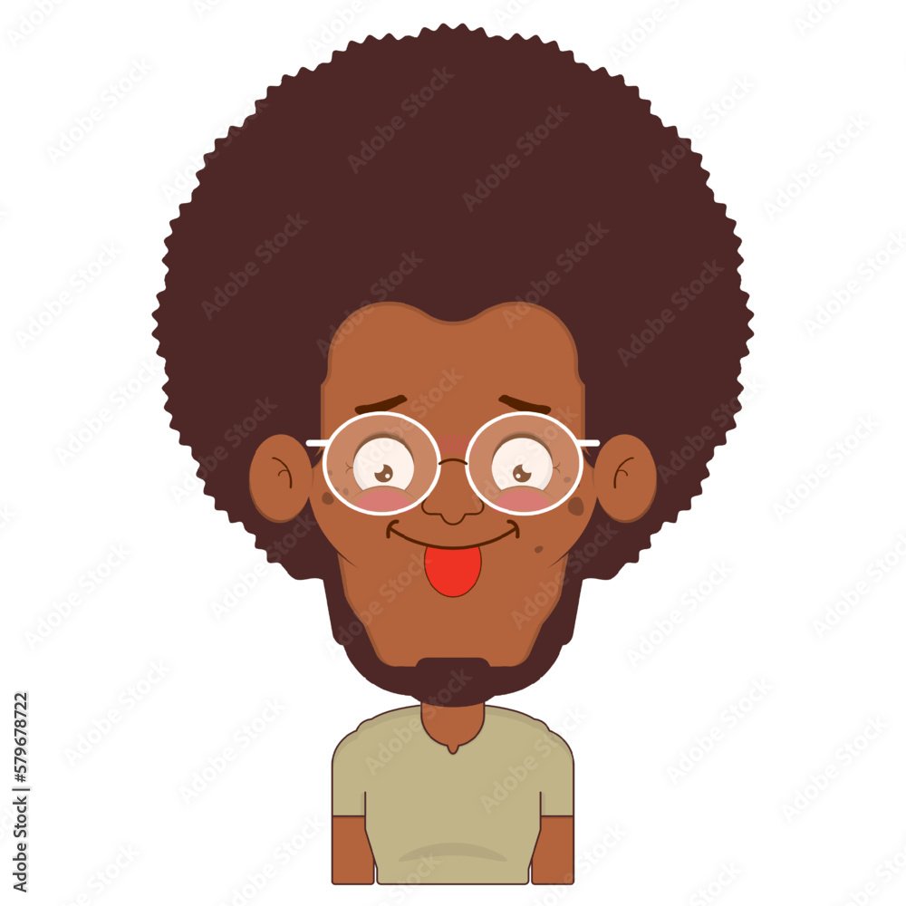 afro man playful face cartoon cute