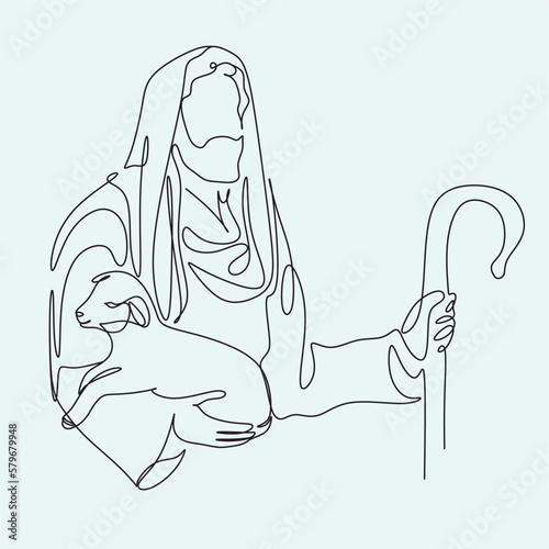 Continuous line drawing of Jesus Christ , linear style and Hand drawn Bible Christian scene of son of God with people and kids. Easter illustration
