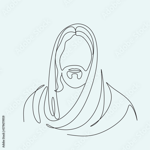 Obraz na płótnie Continuous line drawing of Jesus Christ , linear style and Hand drawn Bible Christian scene of son of God with people and kids. Easter illustration w salonie