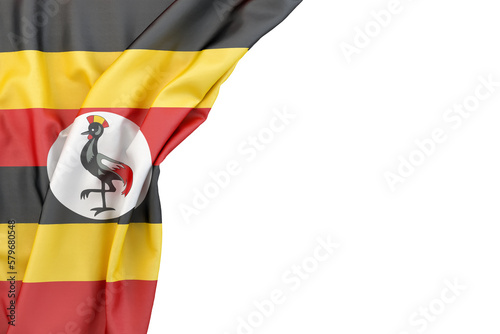 Flag of Uganda in the corner on white background. 3D rendering. Isolated photo