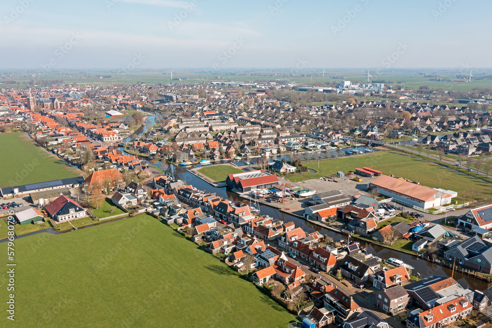 Fototapeta premium Aerial from the historical town Workum in Friesland the Netherlands
