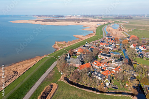 Aerial from the historical village Gaast at the IJsselmeer in Friesland the Netherlands photo