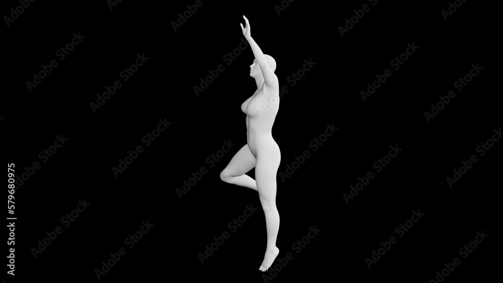 Beautiful athletic young woman posing isolated on black - 3d illustration, rendering. Side view Beautiful athletic young woman posing isolated on black - 3d illustration, rendering. Side view