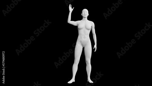 Beautiful athletic young woman posing isolated on black - 3d illustration  rendering. Front view