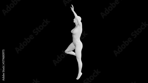 Beautiful athletic young woman posing isolated on black - 3d illustration, rendering. Side view