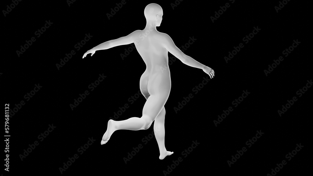 Beautiful athletic young woman posing isolated on black - 3d illustration, rendering. Viewed from back Beautiful athletic young woman posing isolated on black - 3d illustration, rendering. Viewed from back
