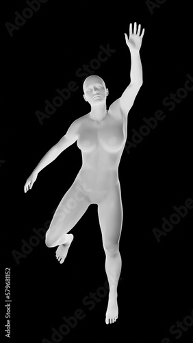 Beautiful athletic young woman posing isolated on black - 3d illustration, rendering. Front view