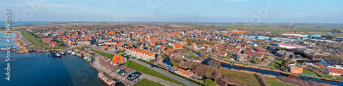 Aerial panorama from the historical town Makkum in Friesland the Netherlands