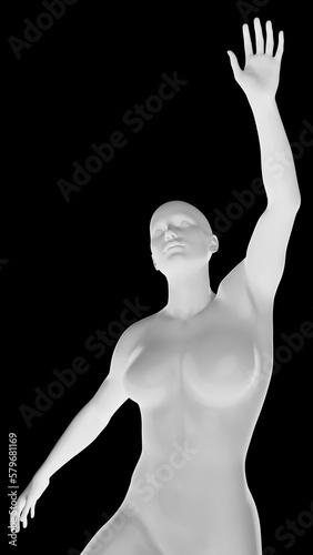 Beautiful athletic young woman posing isolated on black - 3d illustration, rendering. Front view photo