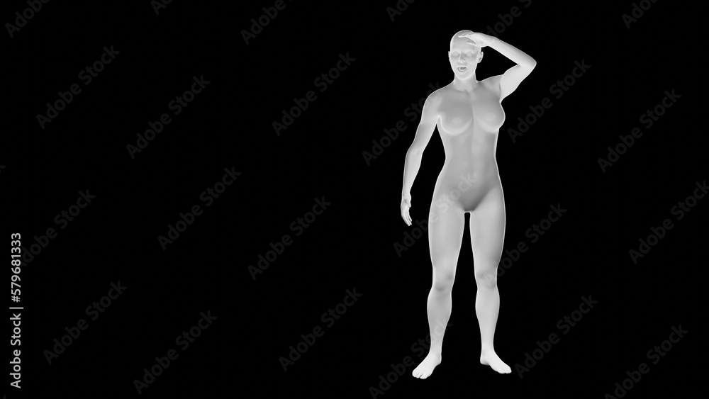 Beautiful athletic young woman posing isolated on black - 3d illustration, rendering. Front view Beautiful athletic young woman posing isolated on black - 3d illustration, rendering. Front view
