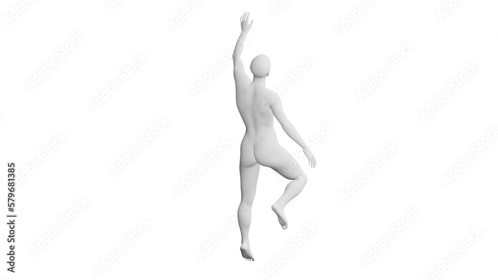 Beautiful athletic young woman posing isolated on black - 3d illustration, rendering. Viewed from back Beautiful athletic young woman posing isolated on black - 3d illustration, rendering. Viewed from back