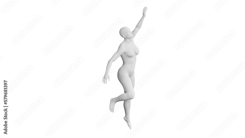 Beautiful athletic young woman posing isolated on black - 3d illustration, rendering. Side view Beautiful athletic young woman posing isolated on black - 3d illustration, rendering. Side view