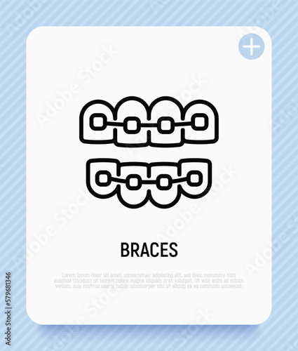 Orthodontics thin line icon. Braces, tooth correction. Dentistry. Vector illustration.