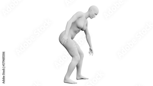 Beautiful athletic young woman posing isolated on black - 3d illustration  rendering. Side view