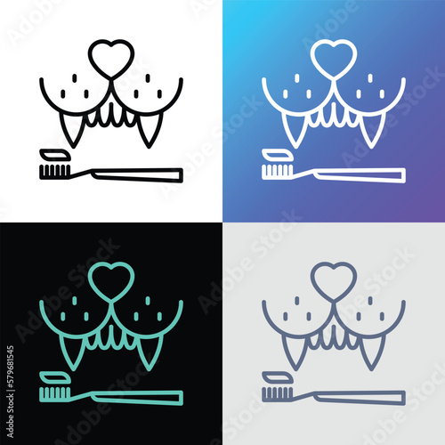 Pet brushing teeth, grooming service. Veterinary clinic. Thin line icon. Vector illustration.