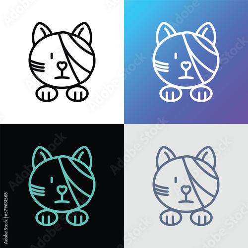 Cat injured, eye bandage. Veterinary clinic. Thin line icon, medical halp for pets. Vector illustration.