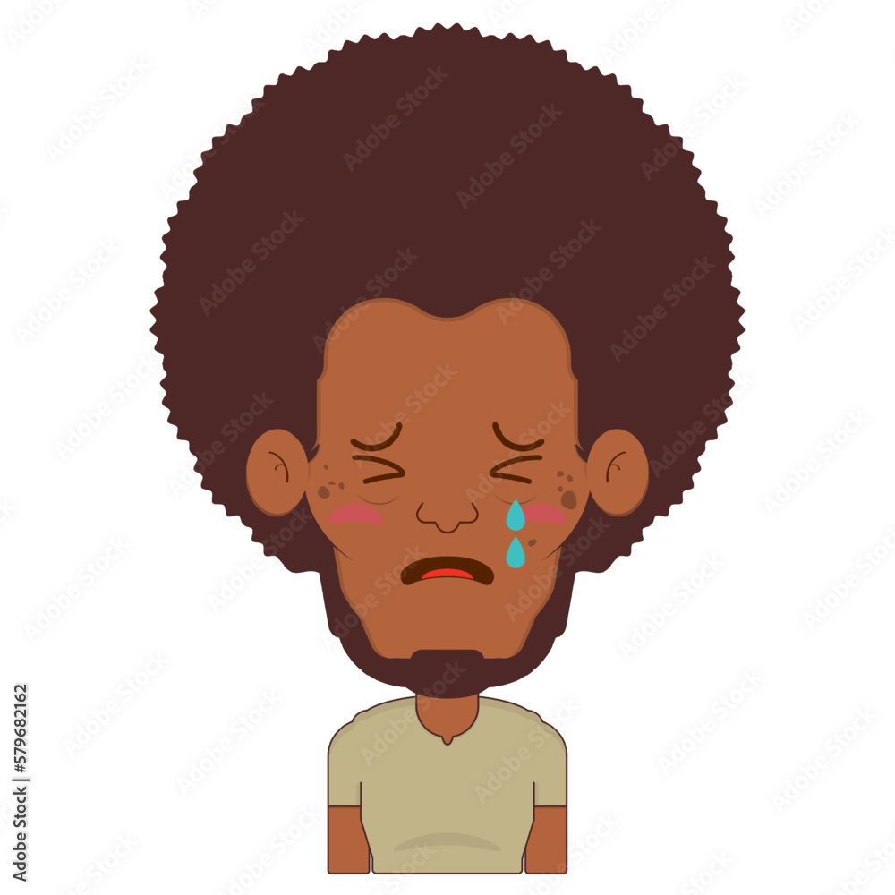 afro man crying and scared face cartoon cute	

