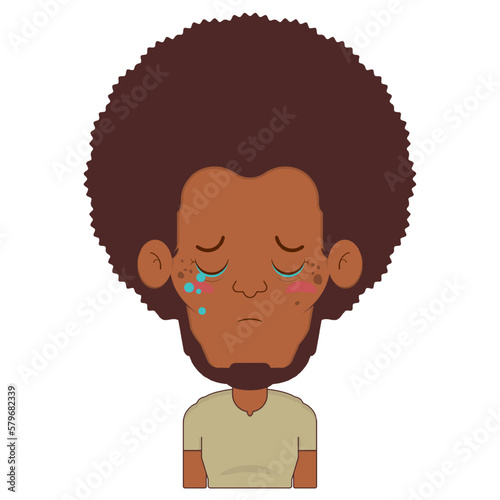 afro man crying and scared face cartoon cute	
