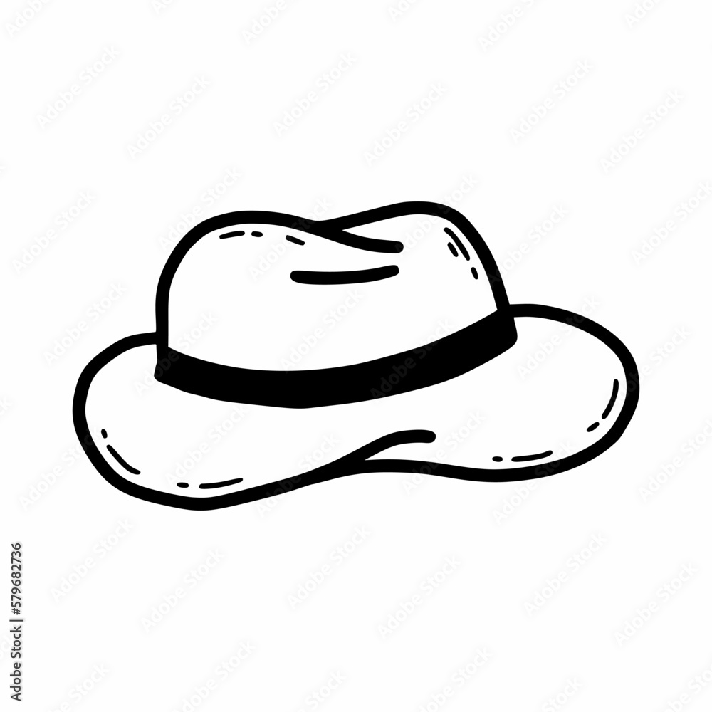 Man's hat. Headdress. Item of outerwear. Gentleman. Vector doodle illustration. Hand drawn sketch. Man's hat. Headdress. Item of outerwear. Gentleman. Vector doodle illustration. Hand drawn sketch.