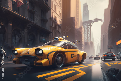Fototapete Futuristic electric car, taxi of the future