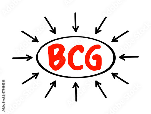 BCG Bacillus Calmette-Guerin - vaccine provides immunity or protection against tuberculosis, acronym text with arrows