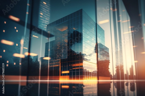 Blue-Toned Building Background. Business Scene with View  Perfect for Your Economy-Themed