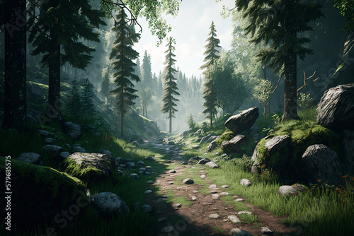 Scenic view of forest landscape generative AI