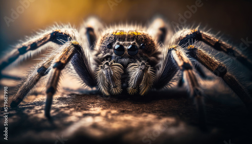 Close up image of spider sitting on the ground. Generative AI.