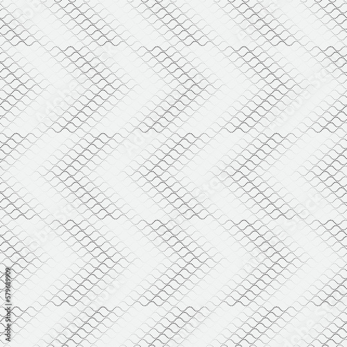 Vector seamless models. Composition of regularly repeated waves from dots, circles. Monochrome, simple.