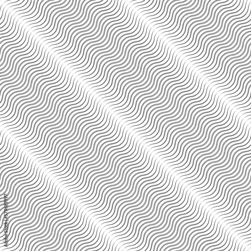 Vector seamless models. Composition of regularly repeated waves from dots, circles. Monochrome, simple.