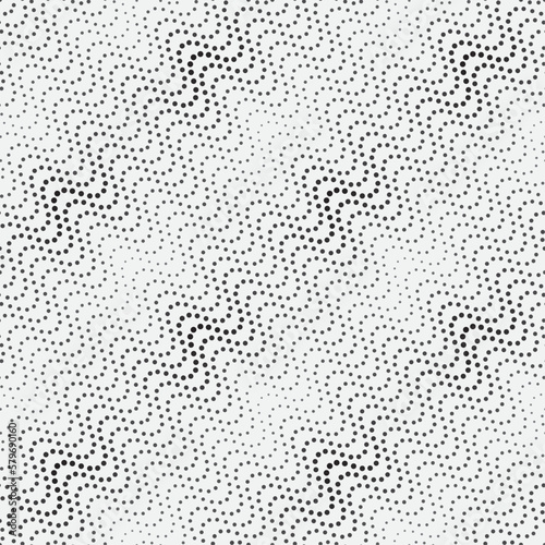 Vector seamless models. Composition of regularly repeated waves from dots, circles. Monochrome, simple.