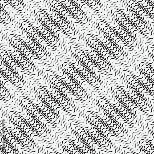 Vector seamless models. Composition of regularly repeated waves from dots, circles. Monochrome, simple.