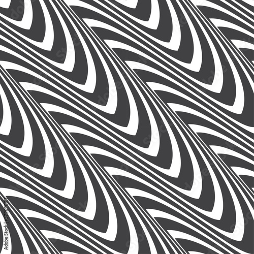 Vector seamless models. Composition of regularly repeated waves from dots, circles. Monochrome, simple.