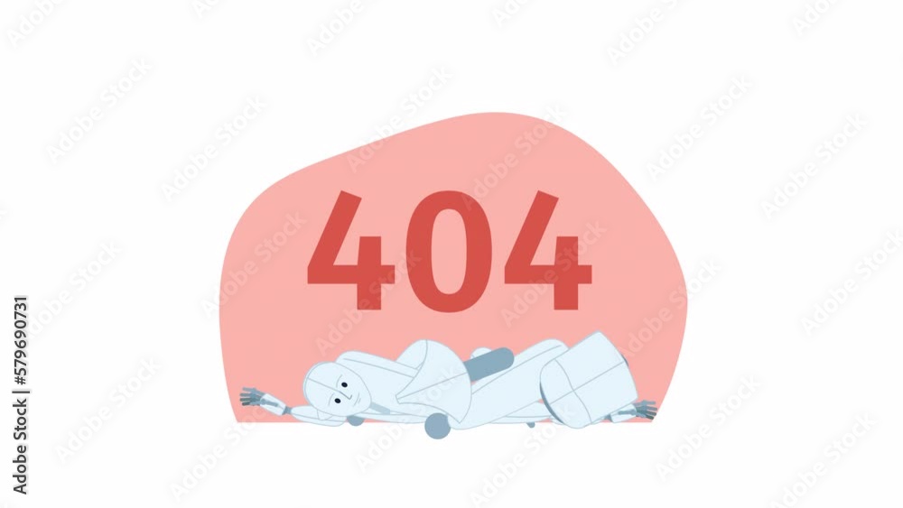Animated broken robot 404 error. Empty state 4K video footage with alpha channel transparency. Defective machine. Flash message. Color failed loading animation for broken link, web design