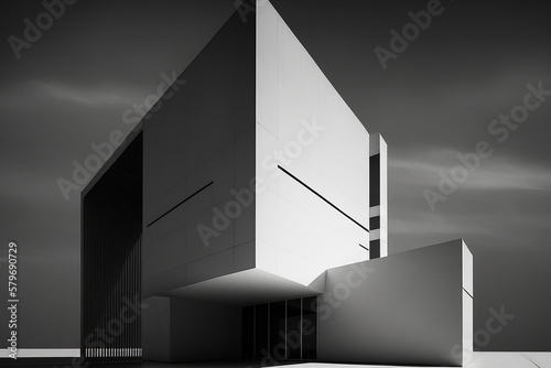 Black and white photo of modern building. Generative AI.