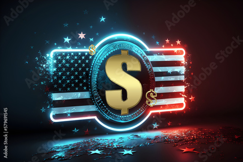 USA Digital dollar and CBDC concept. Digital and technological background of the dollar. Futuristic money design. Generation ai photo