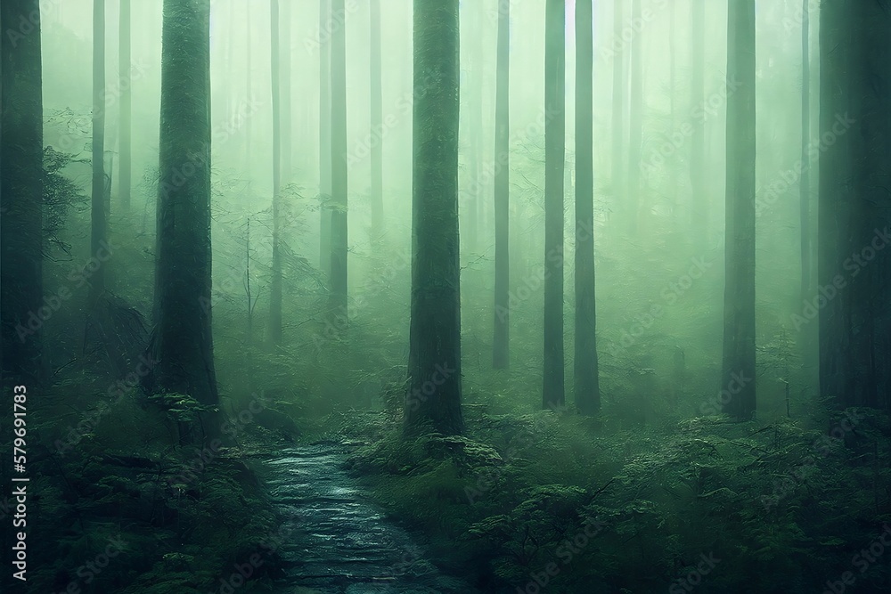 Misty forest in the morning AI genereted