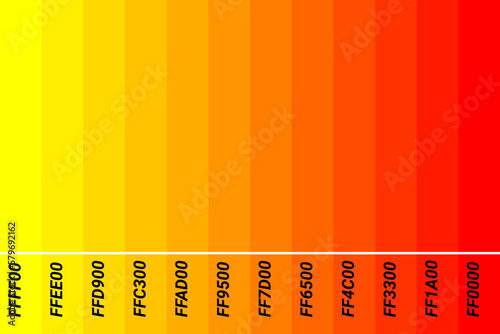Color palette Red to Yelow with color code. Tone color guide. Vector illustration EPS 10 File.
