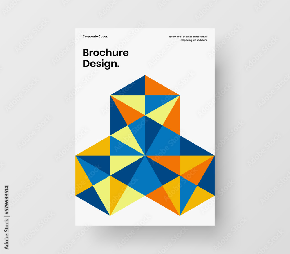 Fototapeta premium Multicolored mosaic shapes brochure template. Original magazine cover A4 vector design concept.