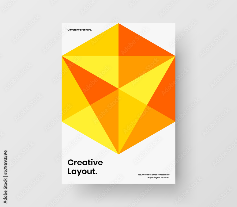 Multicolored magazine cover A4 vector design illustration. Fresh geometric pattern leaflet template.